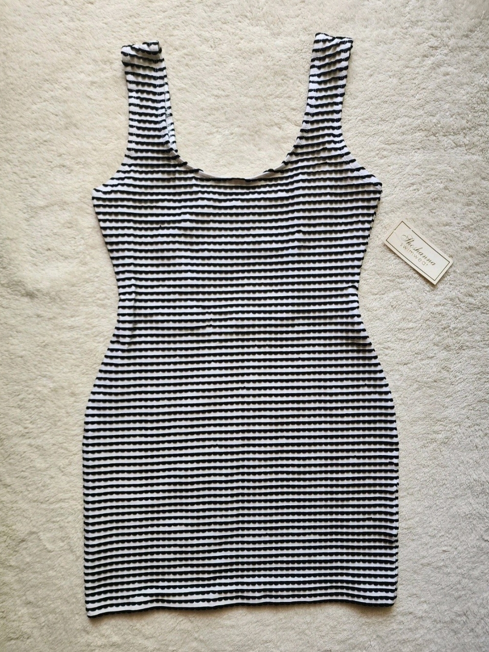 Shoshanna Swimwear Women's M Black White Striped Cutout Bodycon Mini Dress